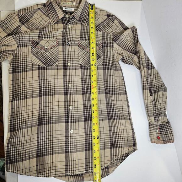 JACHS Just A Cheap Shirt Plaid Large White Pearl Button-Up Brown Plaid - Picture 9 of 9